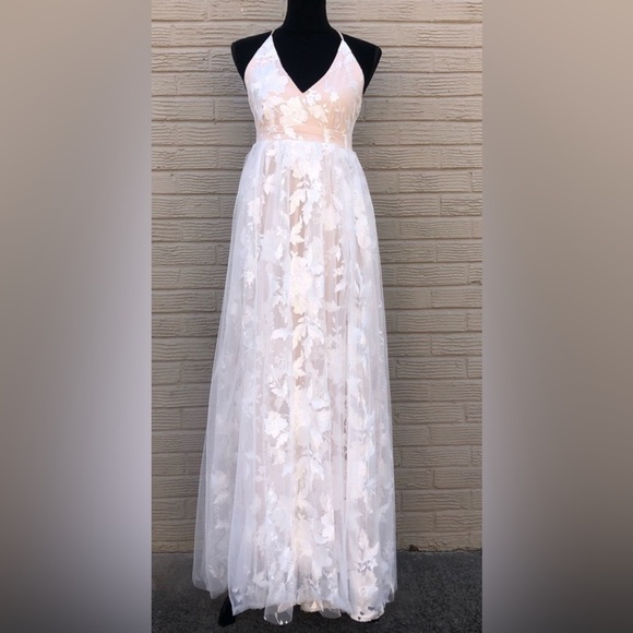 Altar’d State Ivory & Nude Sleeveless Fit & Flare Floral Chiffon Layered Dress M - Picture 9 of 9